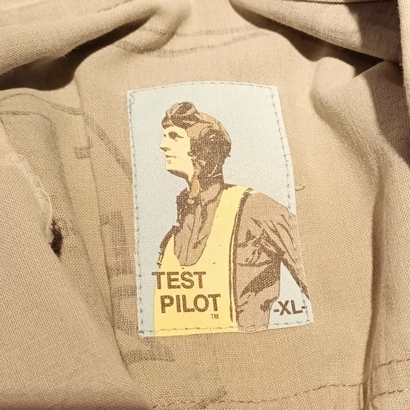 Mens Shirt Collared button up short sleeve Sz XL tan TEST PILOT Airplane print - Picture 11 of 13